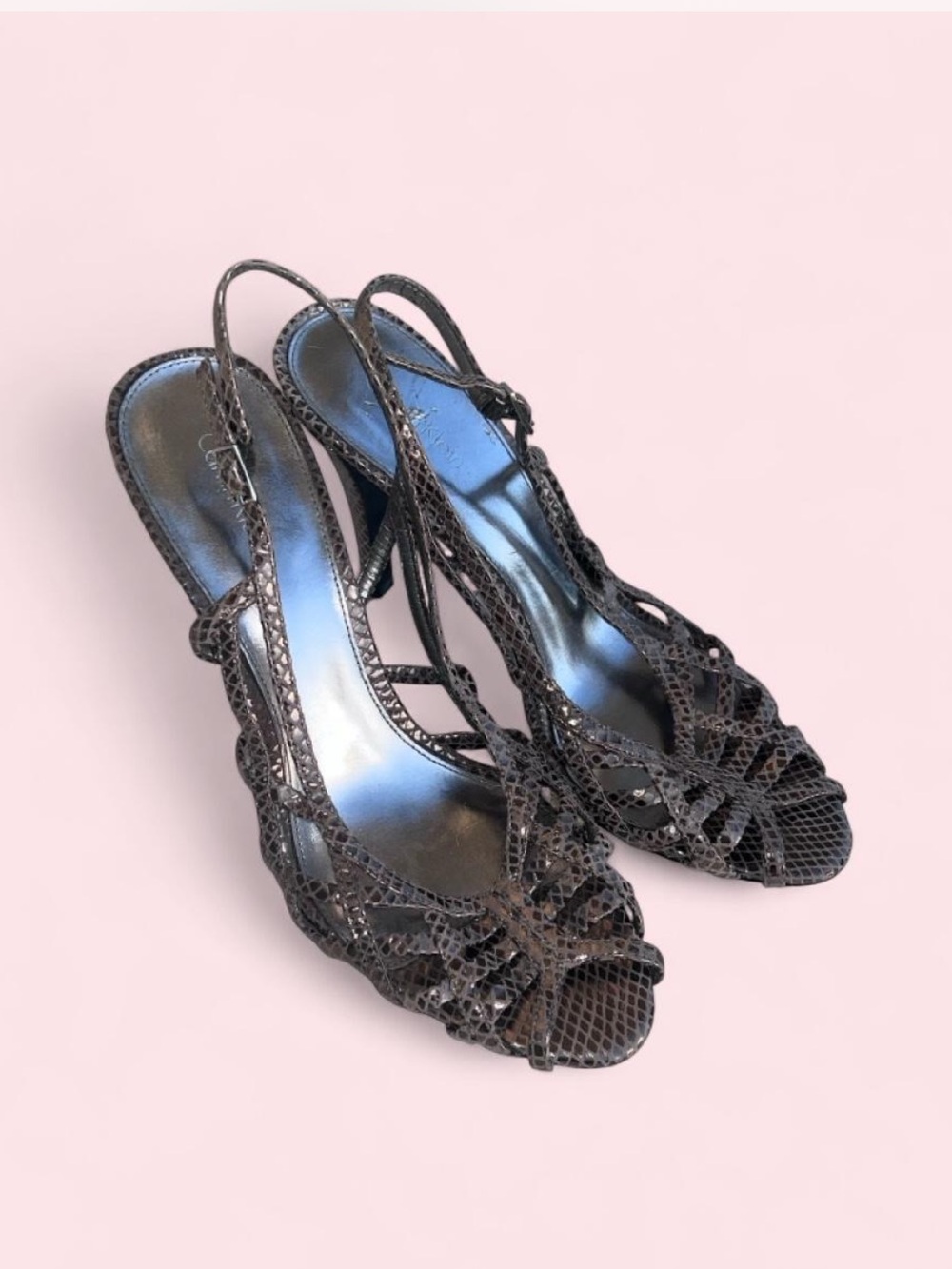 Calvin Klein Y2K vintage Women’s Brown Snake-Texture Slingback Heels
